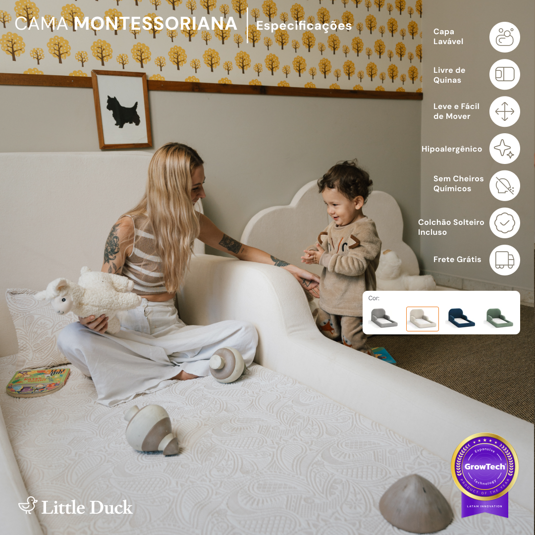 Cama Montessoriana Solteiro - Linho | Little Duck