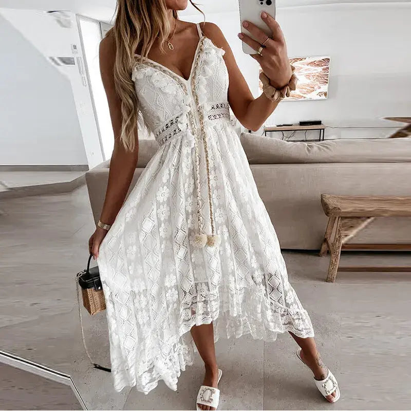 Vestido Midi Mullet Renda e Babados
