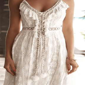 Vestido Midi Mullet Renda e Babados