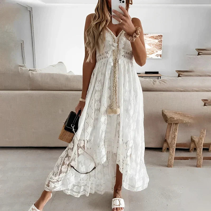 Vestido Midi Mullet Renda e Babados