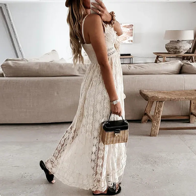 Vestido Midi Mullet Renda e Babados