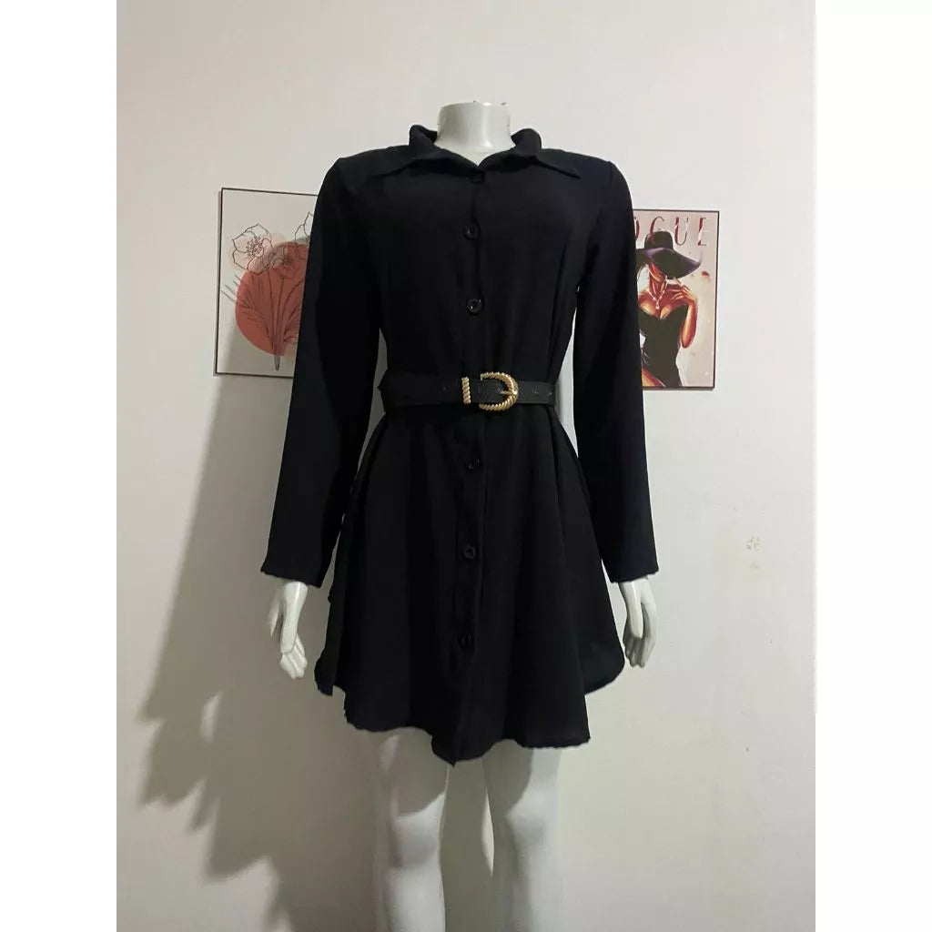 Chemise Xadrez e liso Feminino vestido Chamise longa. Manga comprida, tecido duna.