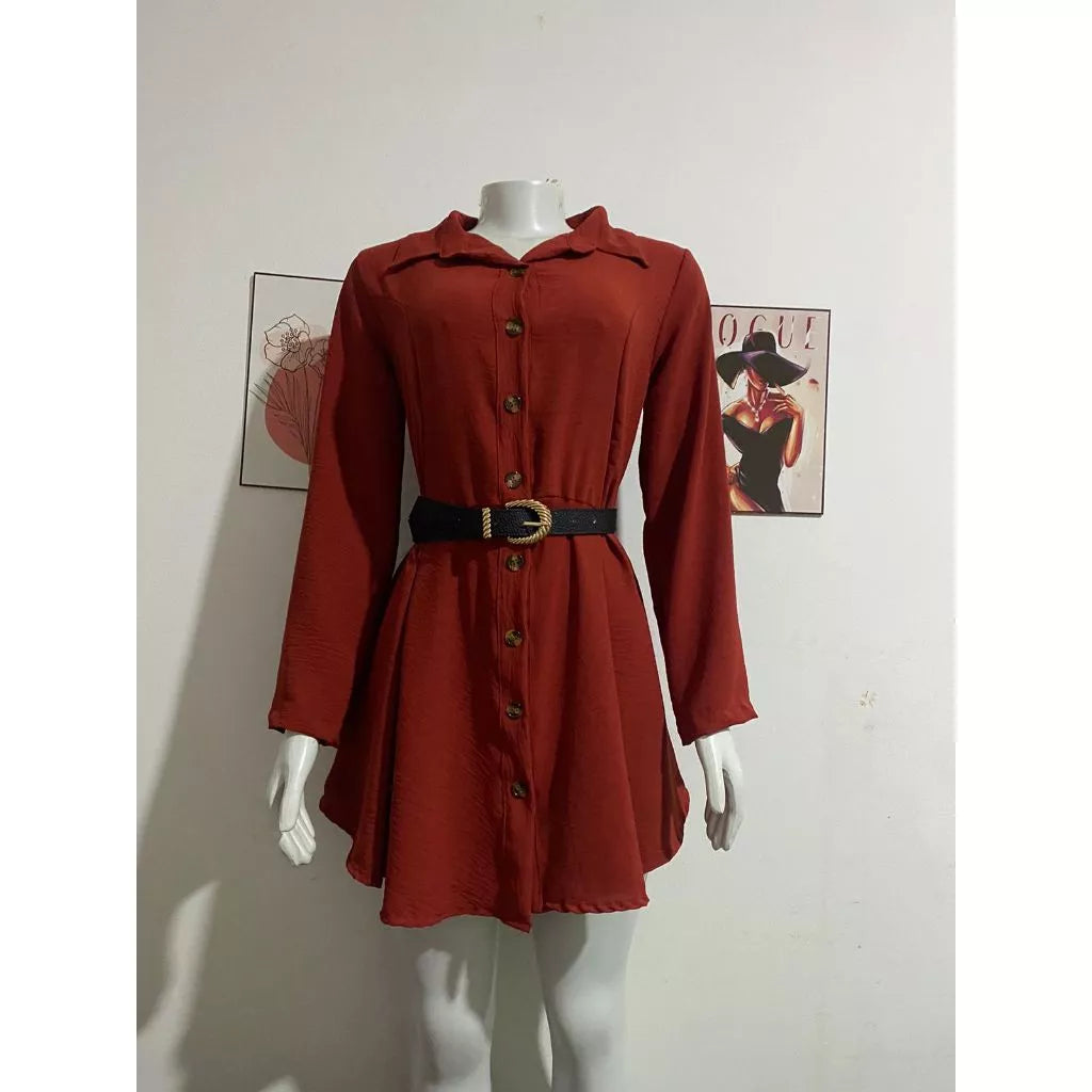 Chemise Xadrez e liso Feminino vestido Chamise longa. Manga comprida, tecido duna.