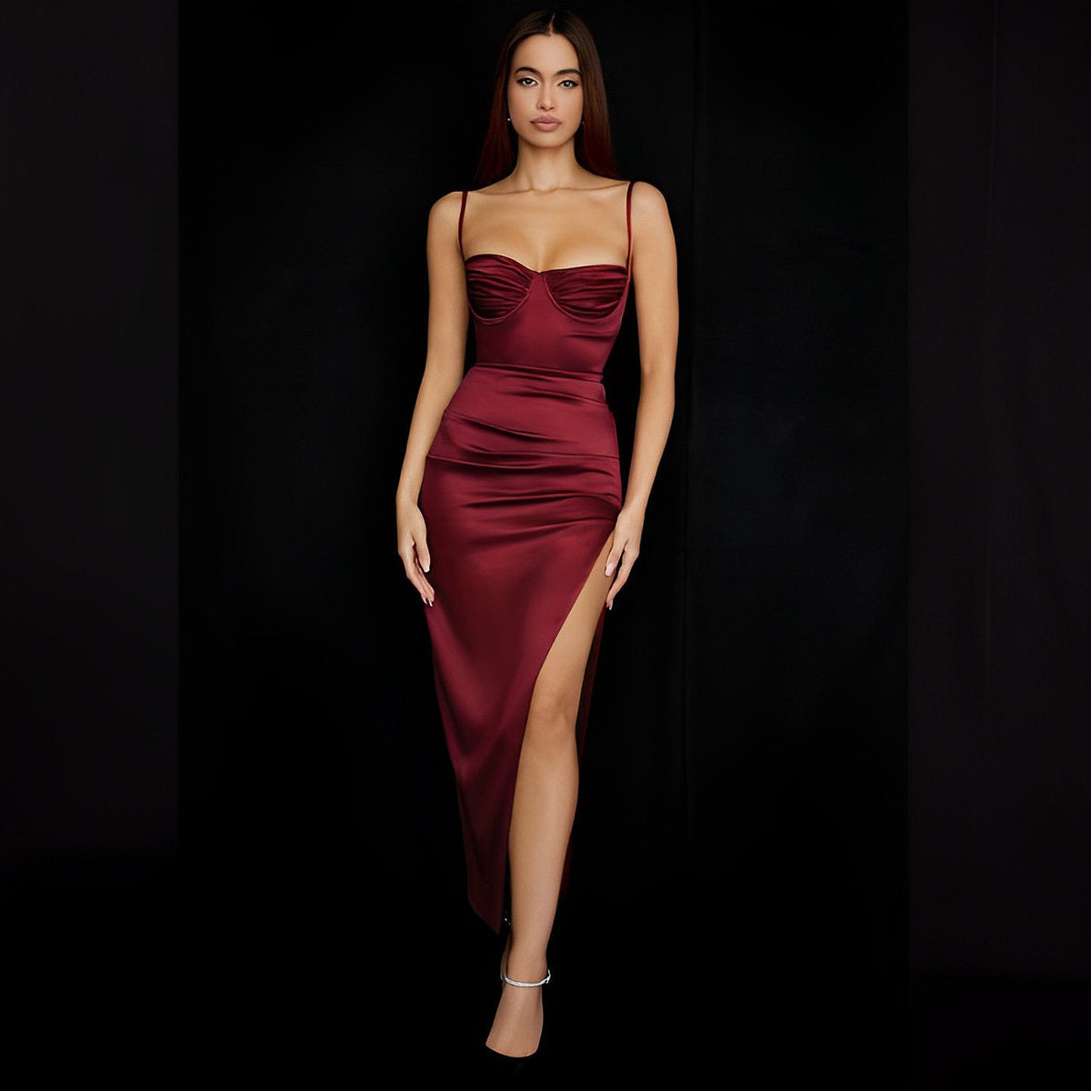 Vestido Midi Jade Vinho